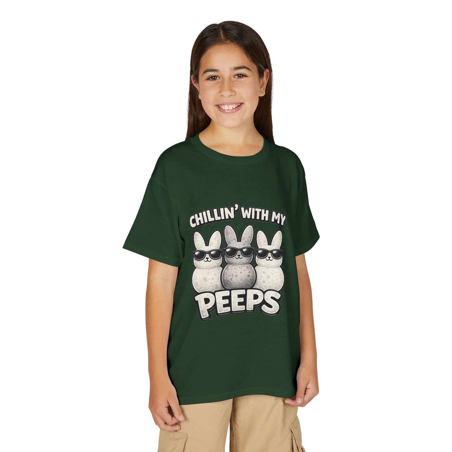 Youth T-Shirt — "Chillin' With My Peeps" Cute Bunny Marshmallow Graphic