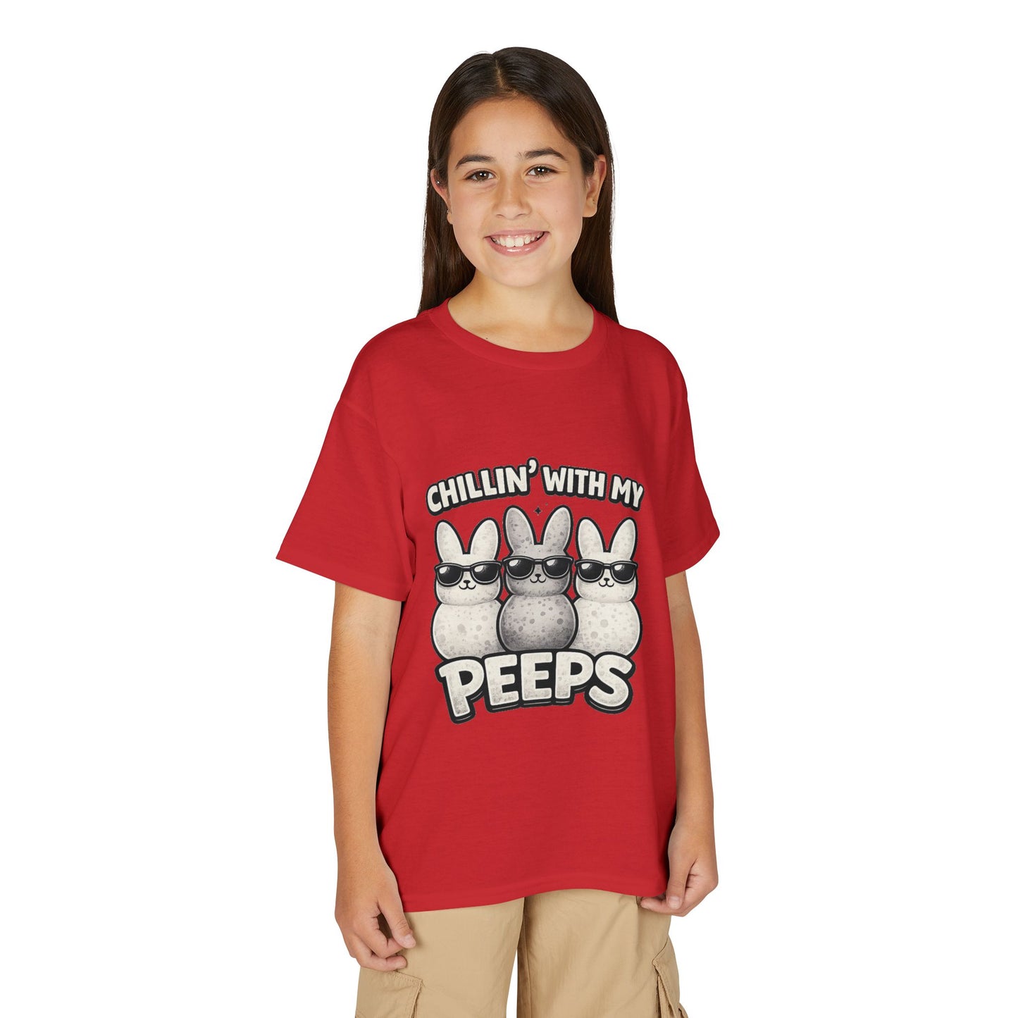 Youth T-Shirt — "Chillin' With My Peeps" Cute Bunny Marshmallow Graphic