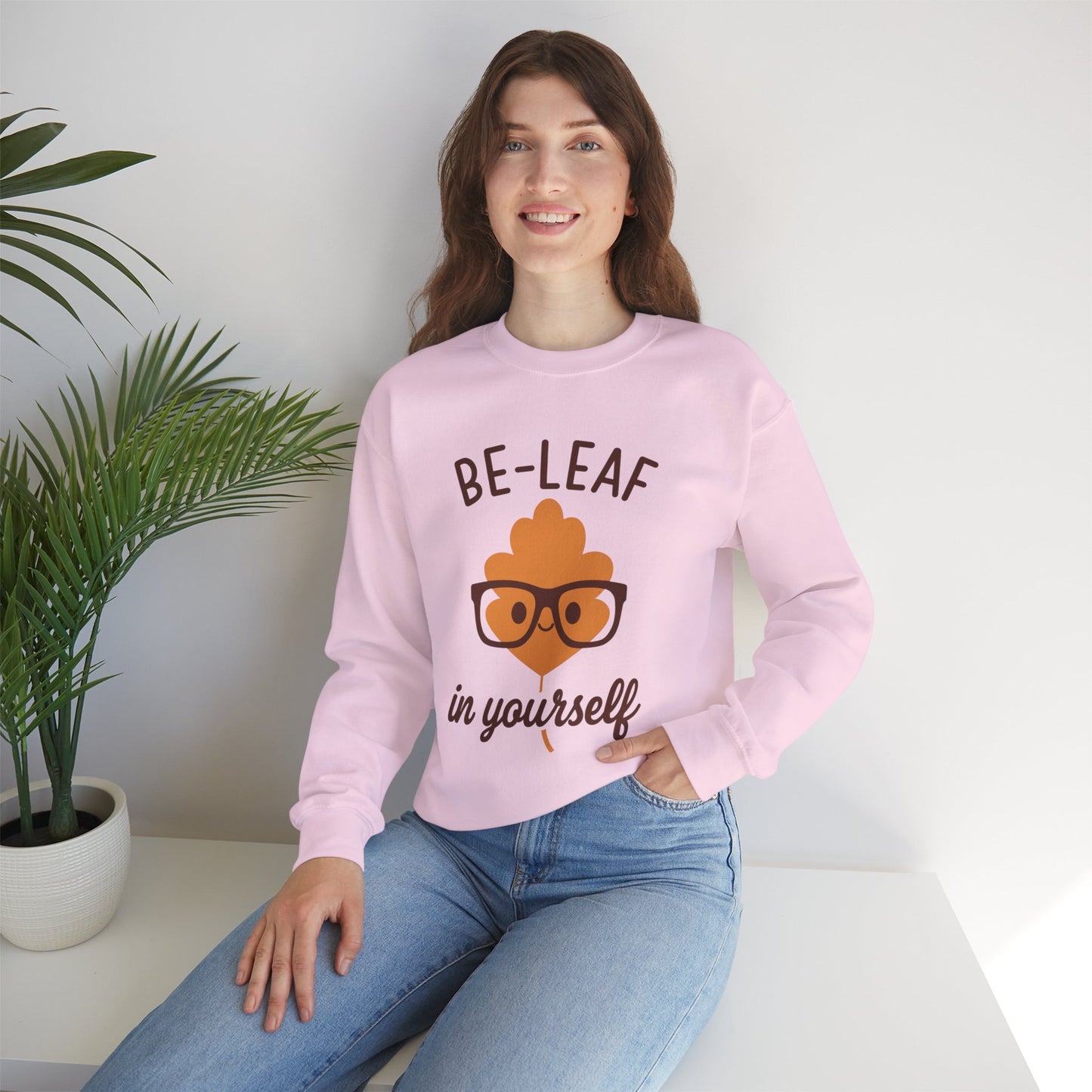 Fall-Themed Crewneck Sweatshirt | 'Be-Leaf in Yourself' | Cozy Autumn Gift | Fall Puns