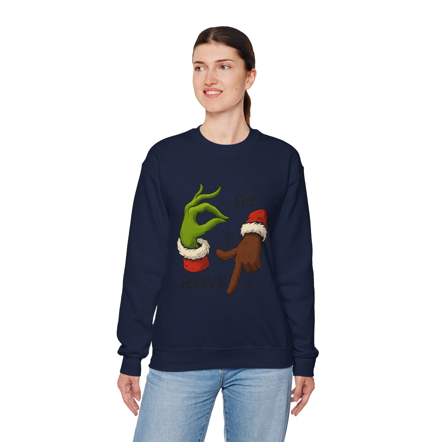 Six Seven Christmas Sweatshirt – Funny Grinch Hand Holiday Crewneck
