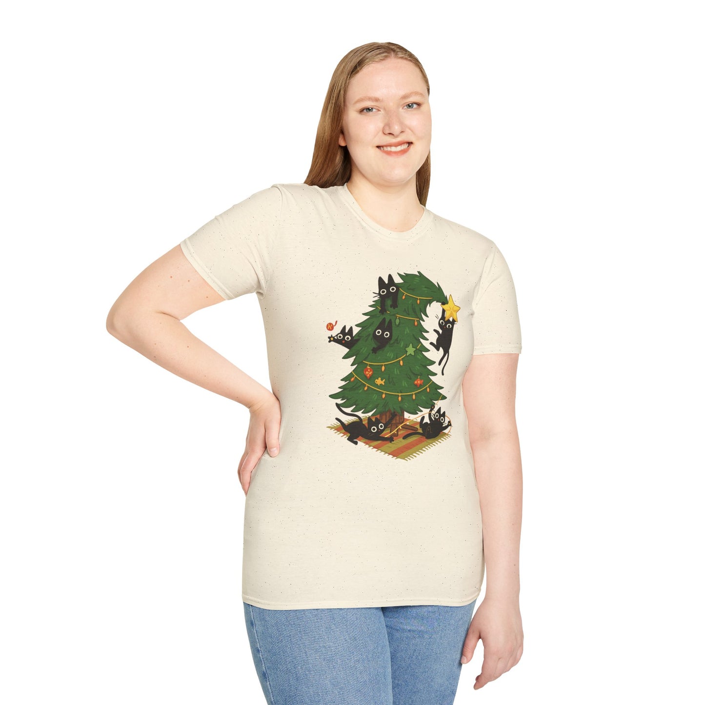Cat Lover Christmas Shirt – Cute Cat & Christmas Tree Holiday Tee