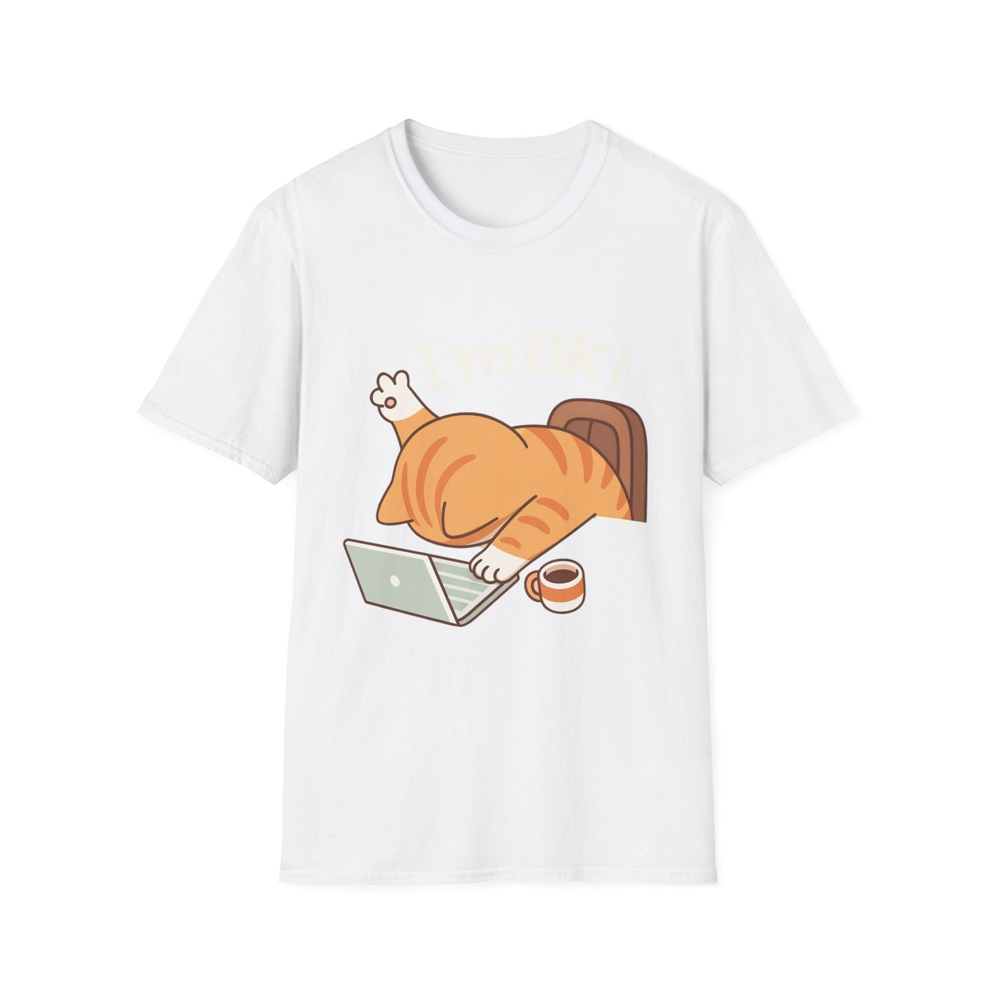Funny Cat T-Shirt – "I'm OK" Cute Lazy Cat Graphic Tee, Work from Home Meme Shirt, Unisex Humor Shirt
