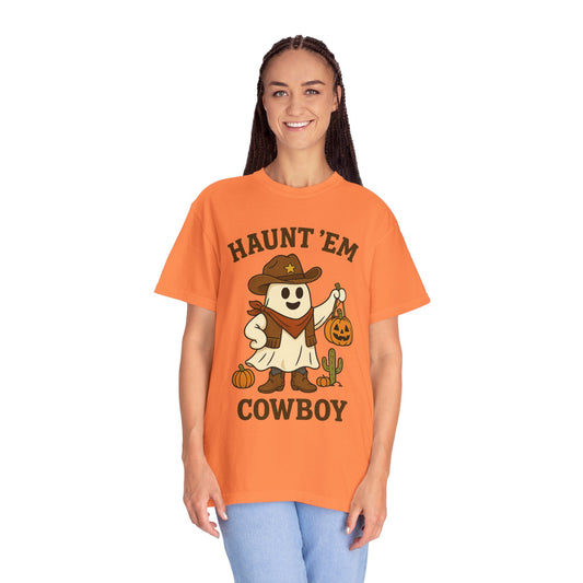 Halloween Cowboy T-Shirt, Unisex Tee, Fall Outfit, Festive Apparel, Pumpkin Costume, Haunt 'Em