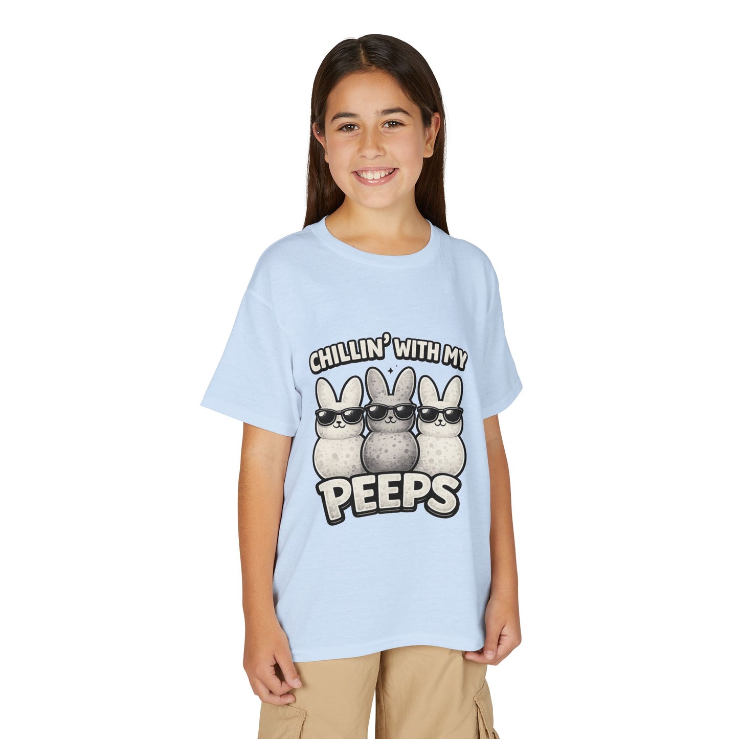 Youth T-Shirt — "Chillin' With My Peeps" Cute Bunny Marshmallow Graphic