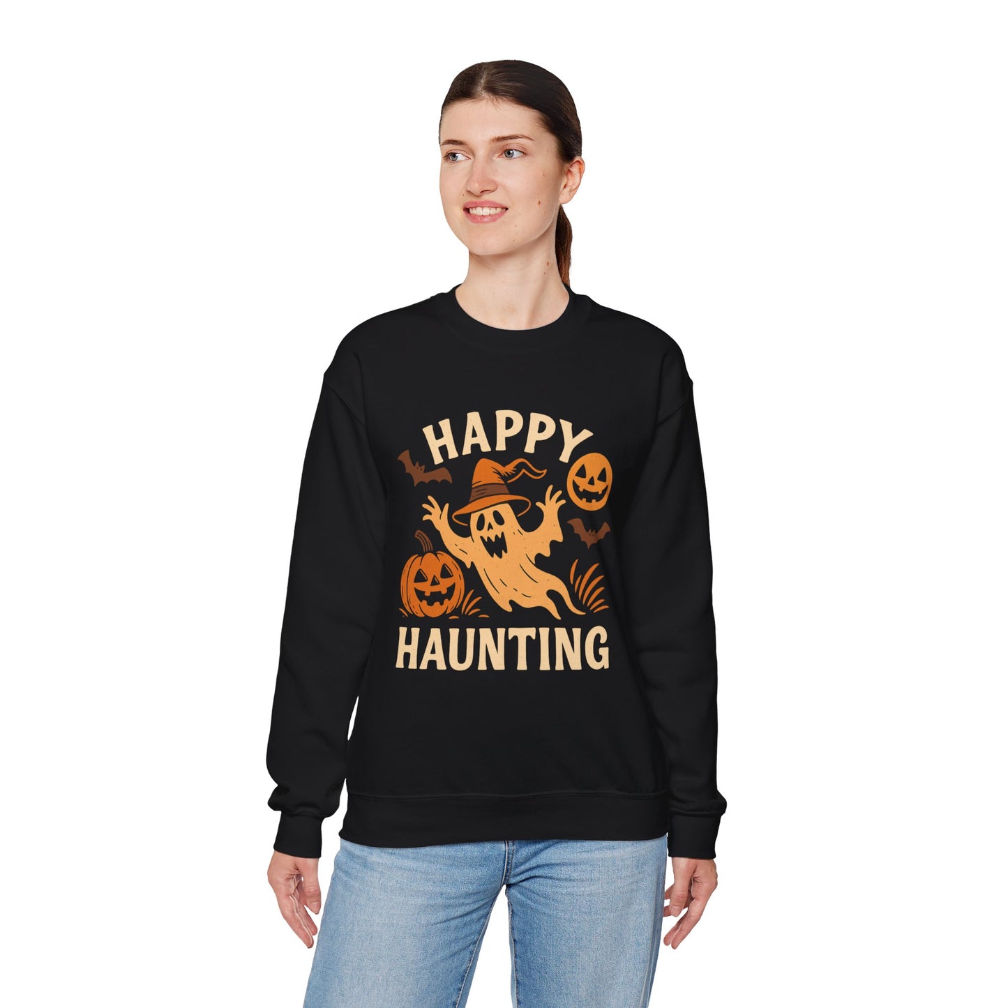 Halloween Ghost Crewneck Sweatshirt | Cozy Ghost Sweatshirt | Fall Fashion | Happy Haunting Apparel | Unisex Halloween Wear | Spooky Season Gift