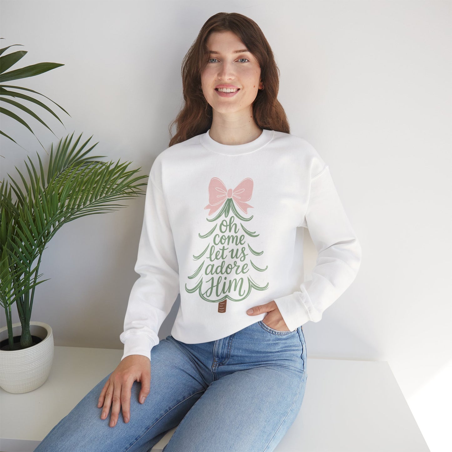 Christian Nativity Sweatshirt – Christmas “Oh Come Let Us Adore Him” Sweater