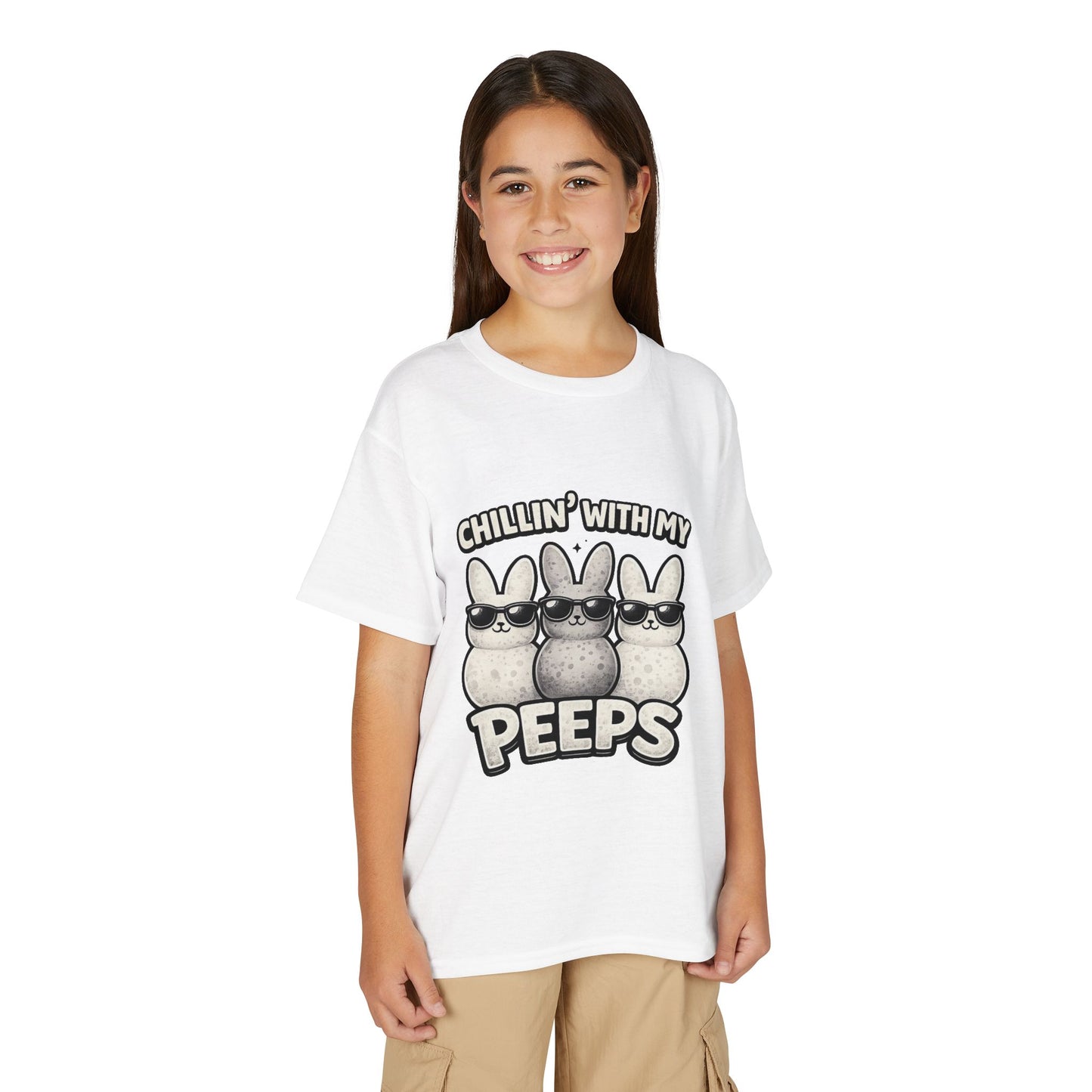 Youth T-Shirt — "Chillin' With My Peeps" Cute Bunny Marshmallow Graphic
