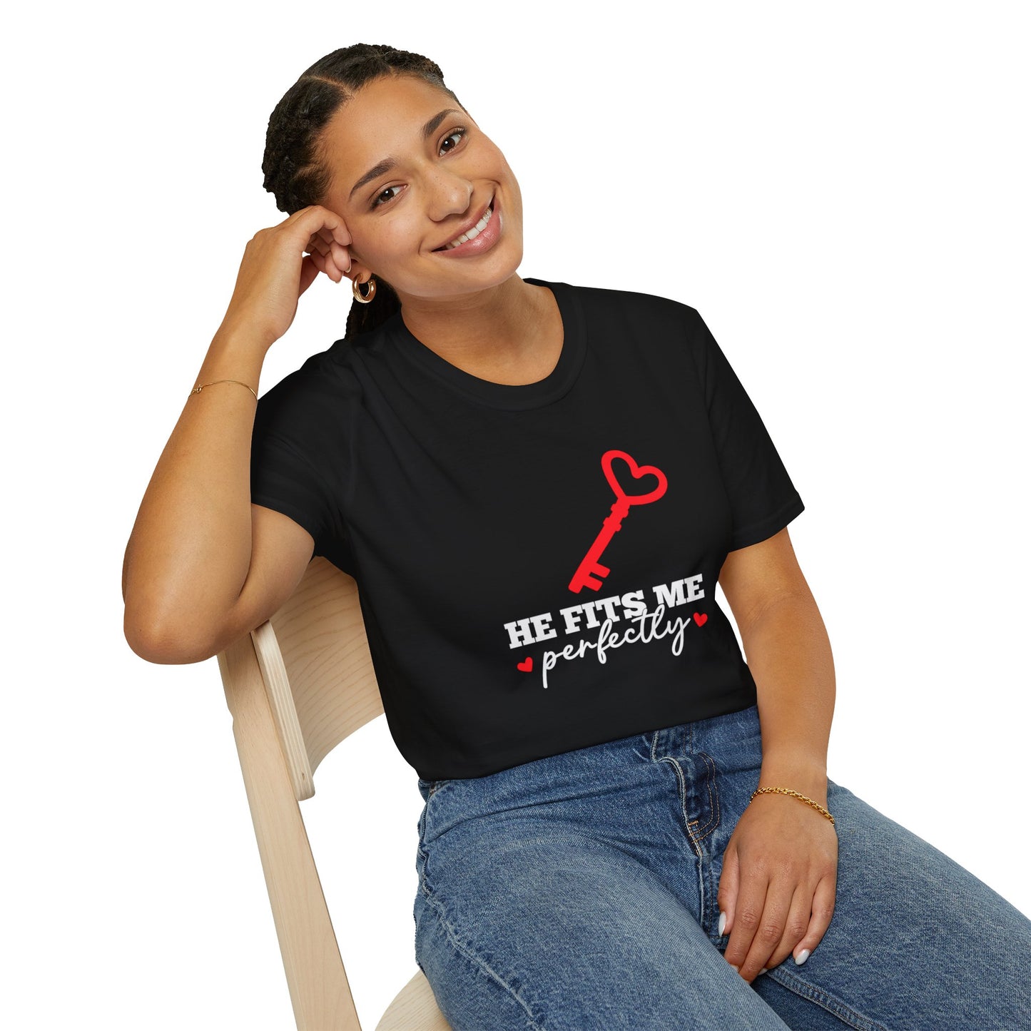 He Fits Me Perfectly Key Graphic T-Shirt | Romantic Couple Valentine's Tee