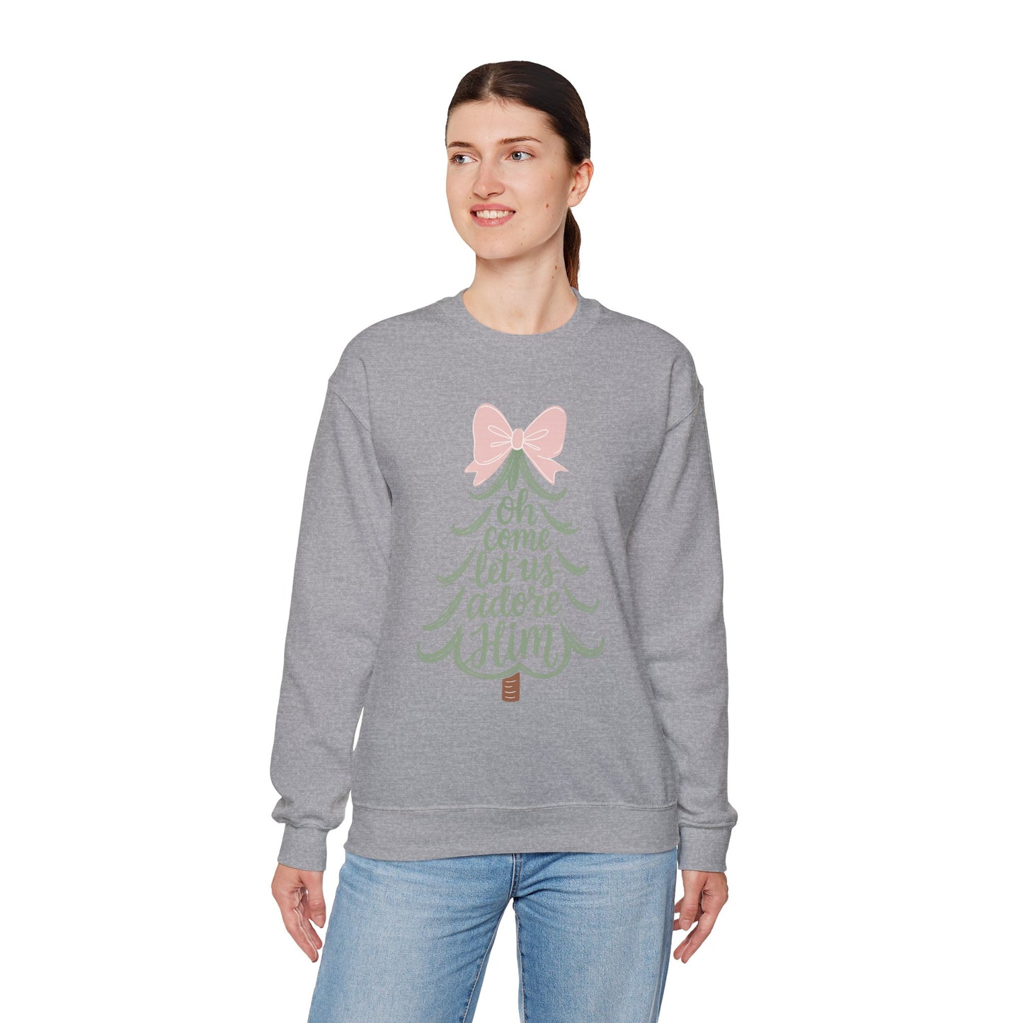 Christian Nativity Sweatshirt – Christmas “Oh Come Let Us Adore Him” Sweater