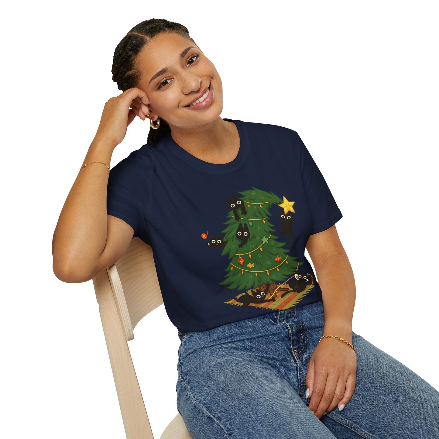 Cat Lover Christmas Shirt – Cute Cat & Christmas Tree Holiday Tee