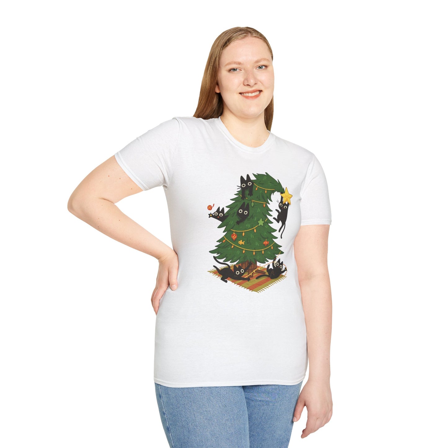 Cat Lover Christmas Shirt – Cute Cat & Christmas Tree Holiday Tee