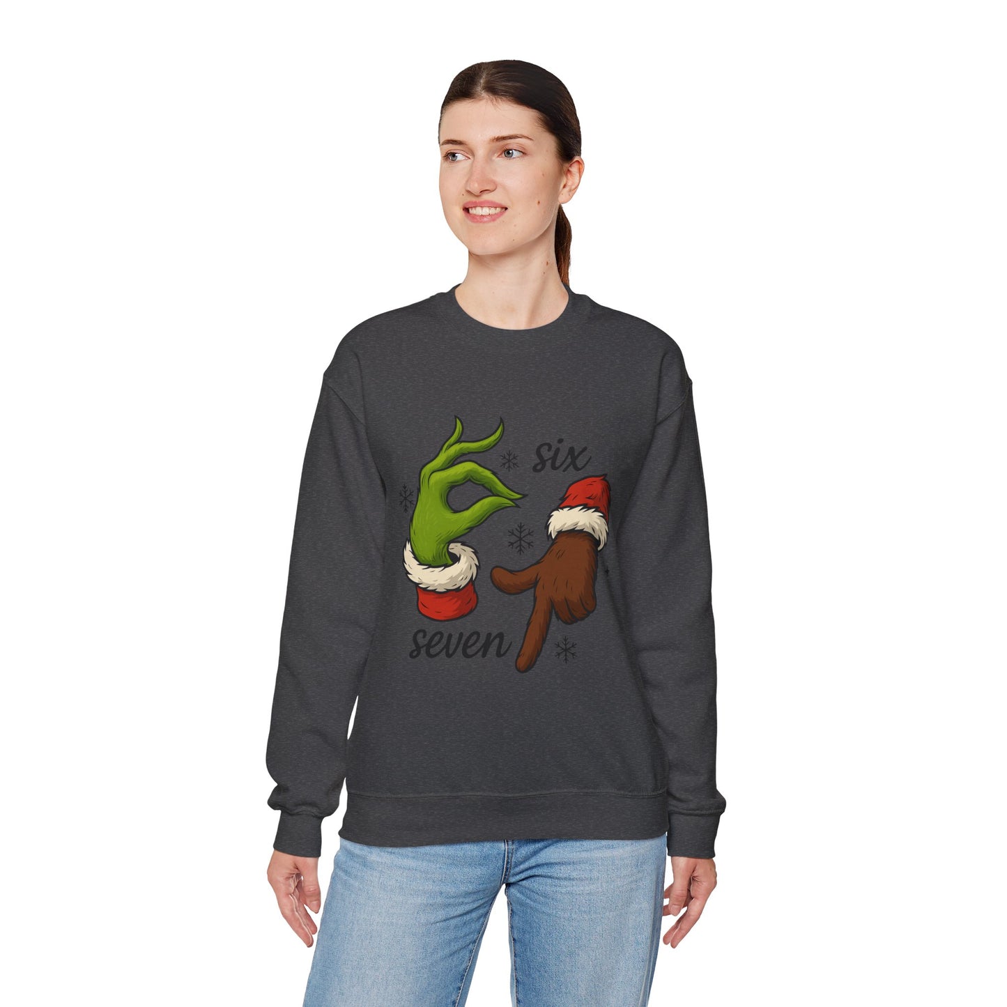 Six Seven Christmas Sweatshirt – Funny Grinch Hand Holiday Crewneck