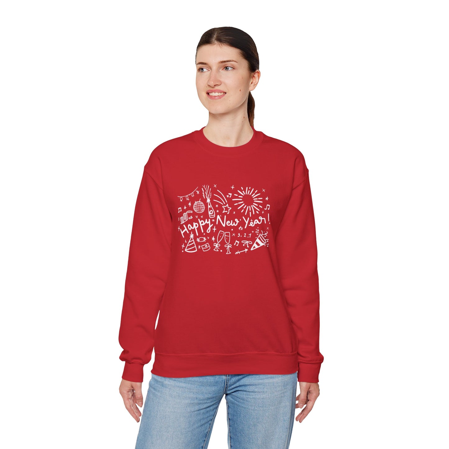 Happy New Year Sweatshirt | Festive Doodle Art | New Year Celebration Pullover