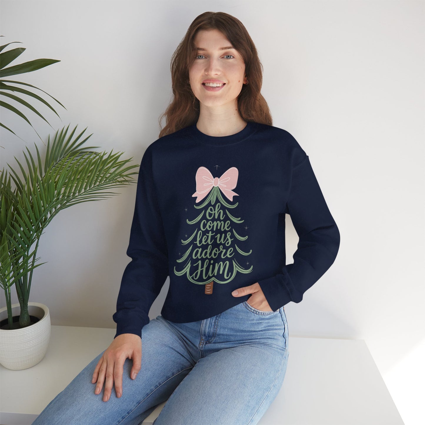 Christian Nativity Sweatshirt – Christmas “Oh Come Let Us Adore Him” Sweater