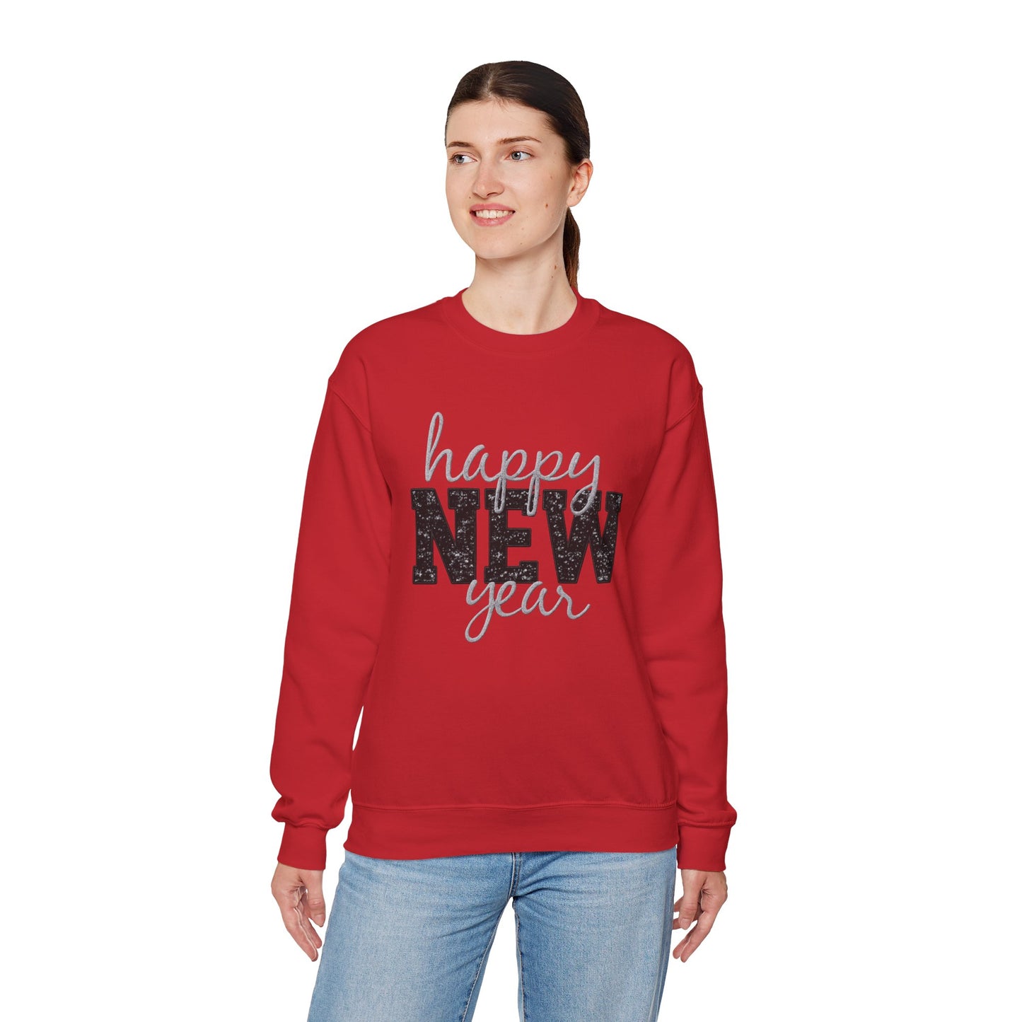 Happy New Year Crewneck Sweatshirt | Festive Glitter Graphic Pullover