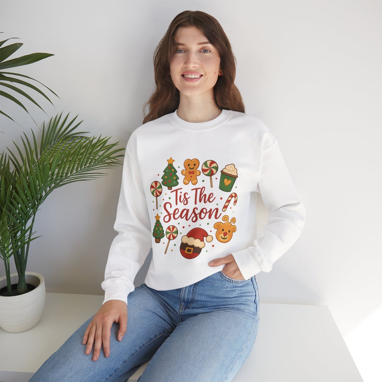 Cute Christmas Cookie & Santa Sweatshirt – ’Tis the Season Holiday Crewneck