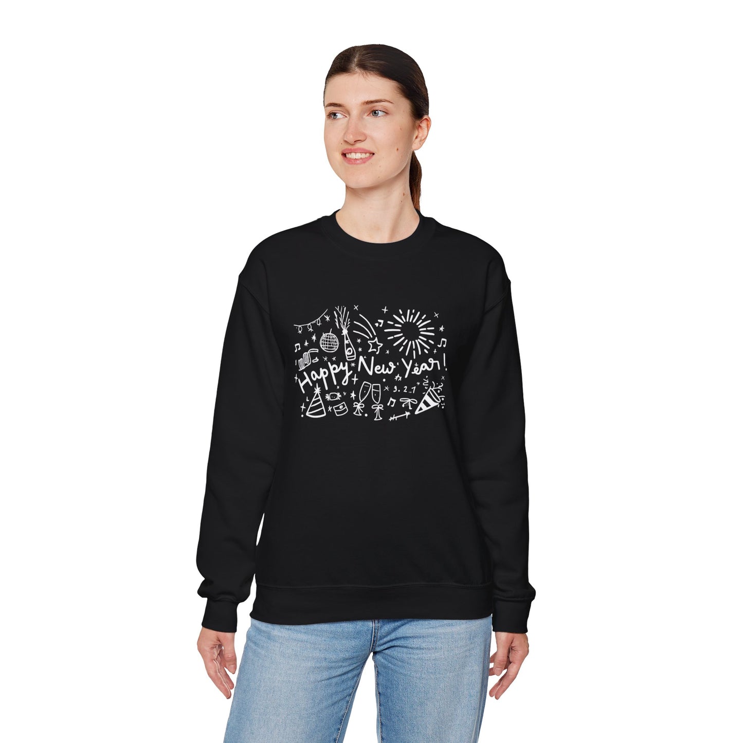 Happy New Year Sweatshirt | Festive Doodle Art | New Year Celebration Pullover