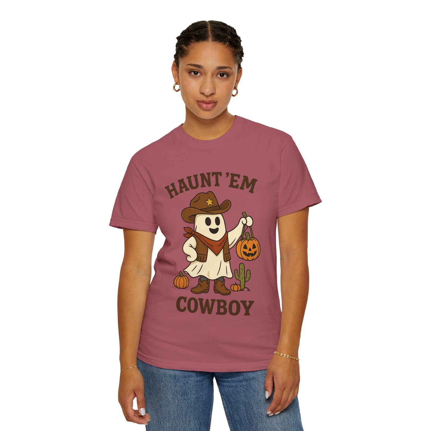 Halloween Cowboy T-Shirt, Unisex Tee, Fall Outfit, Festive Apparel, Pumpkin Costume, Haunt 'Em