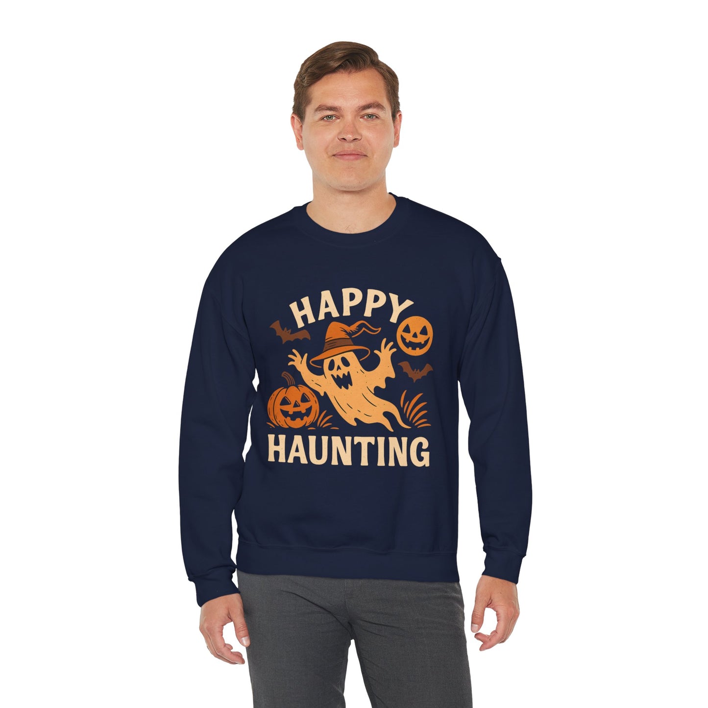 Halloween Ghost Crewneck Sweatshirt | Cozy Ghost Sweatshirt | Fall Fashion | Happy Haunting Apparel | Unisex Halloween Wear | Spooky Season Gift