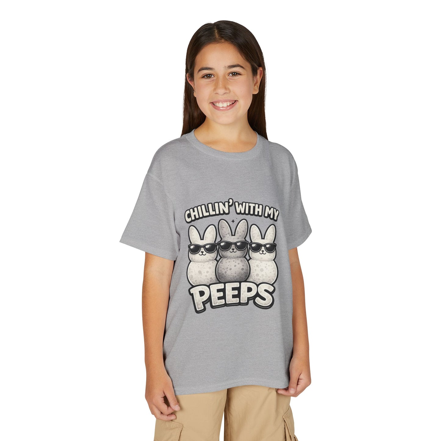Youth T-Shirt — "Chillin' With My Peeps" Cute Bunny Marshmallow Graphic