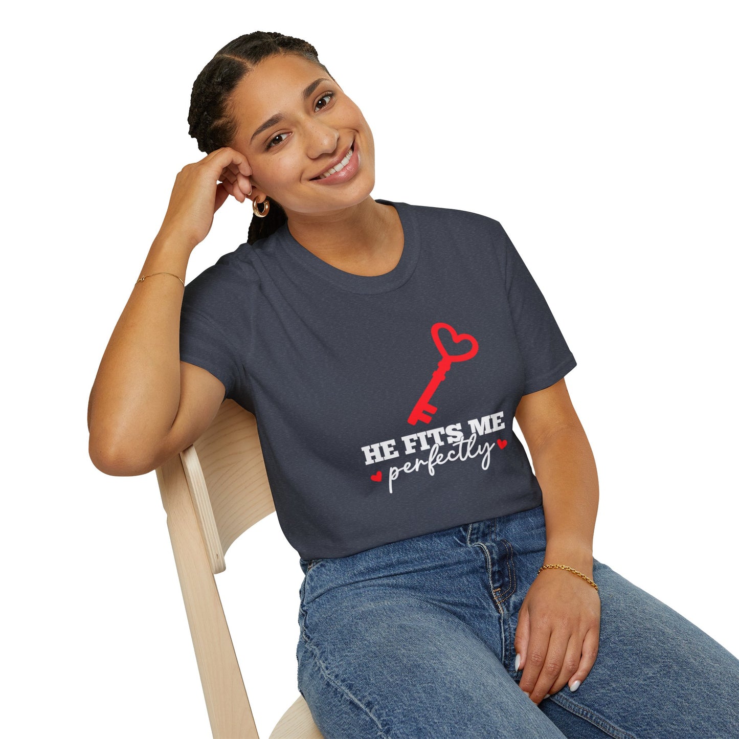 He Fits Me Perfectly Key Graphic T-Shirt | Romantic Couple Valentine's Tee