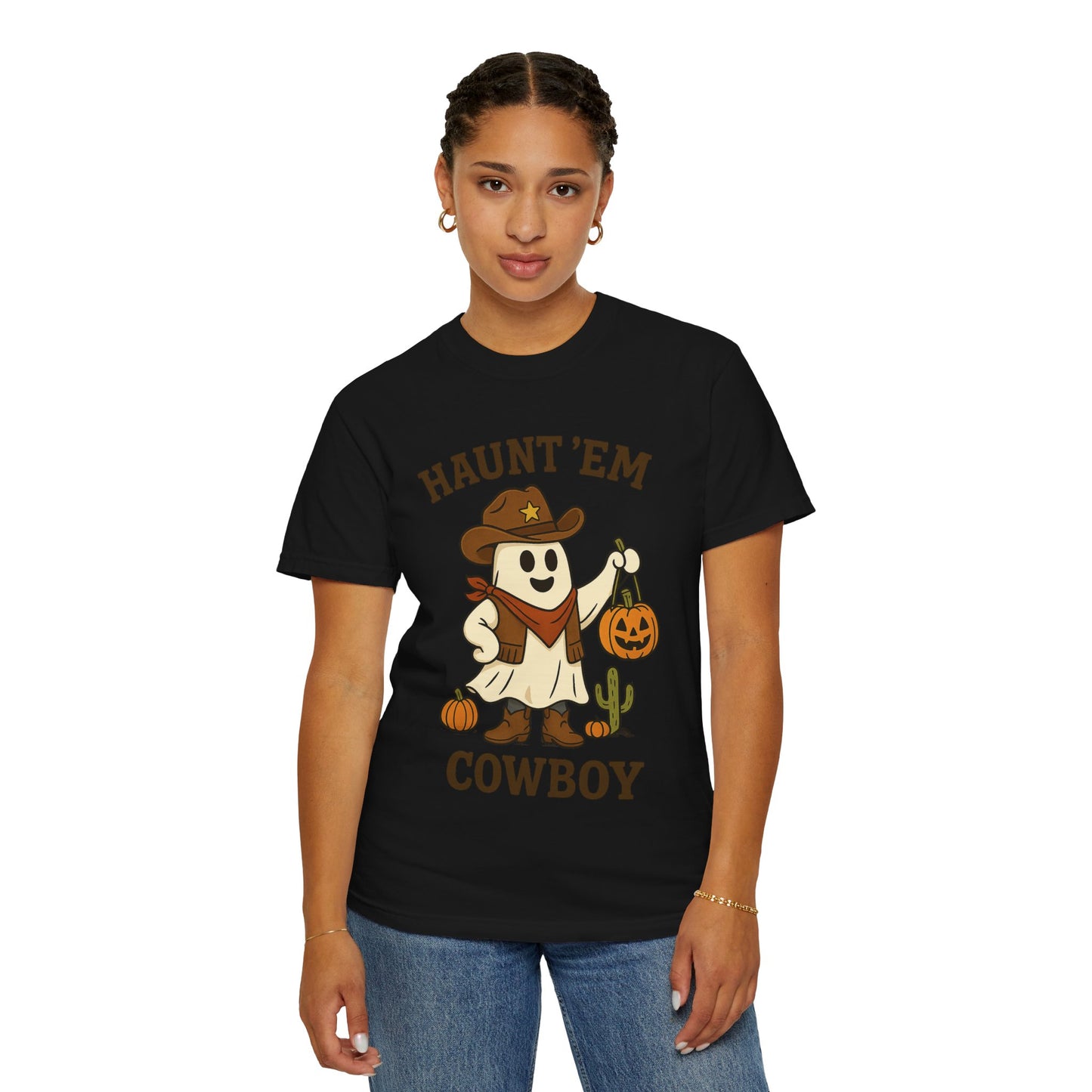 Halloween Cowboy T-Shirt, Unisex Tee, Fall Outfit, Festive Apparel, Pumpkin Costume, Haunt 'Em