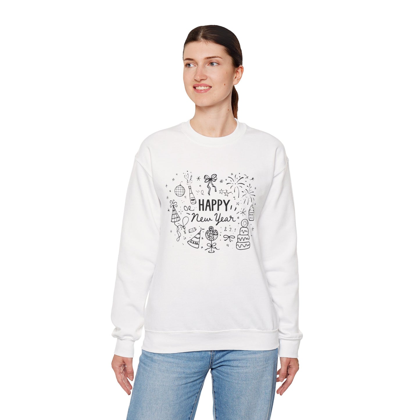 Happy New Year Sweatshirt | Minimal Doodle Celebration Design