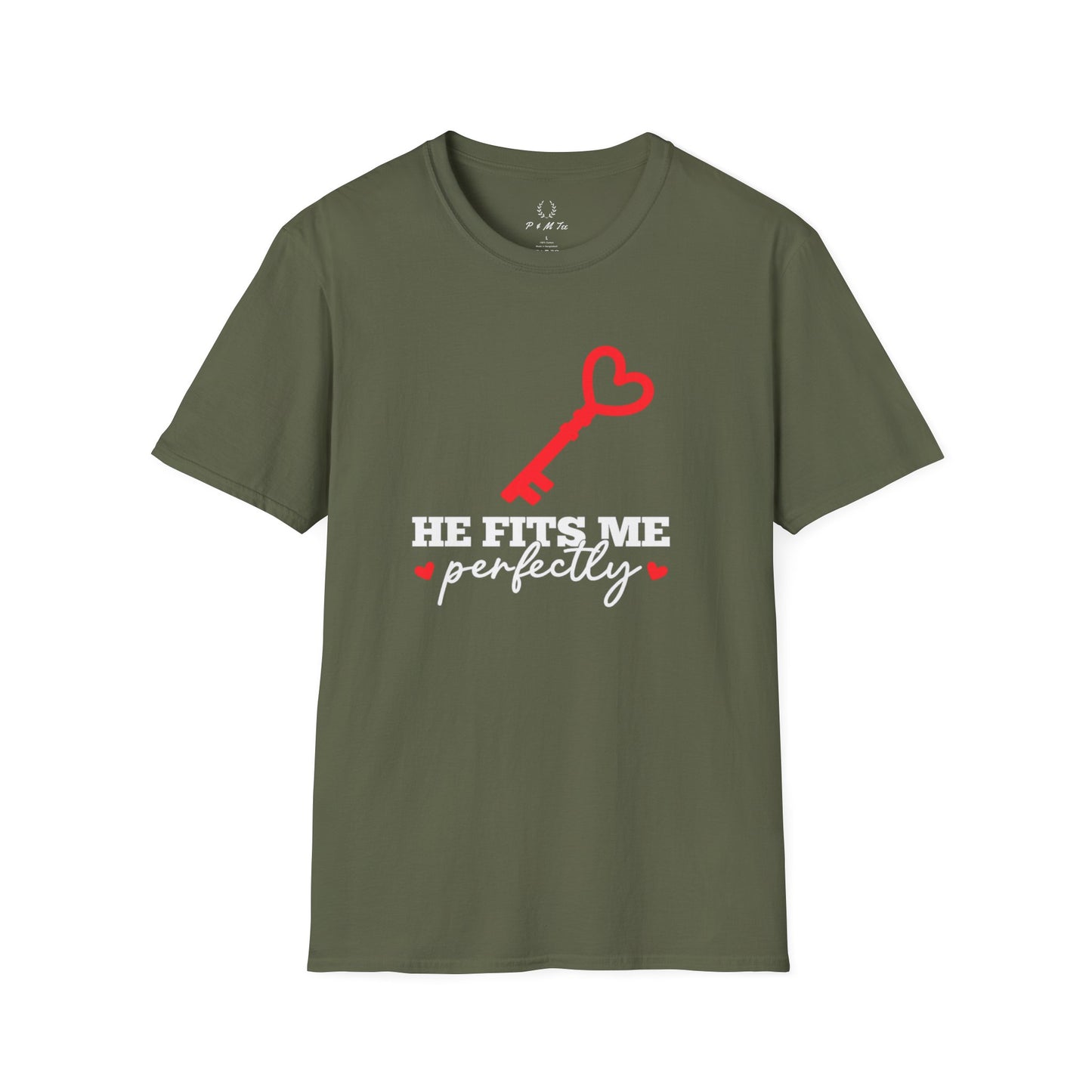He Fits Me Perfectly Key Graphic T-Shirt | Romantic Couple Valentine's Tee
