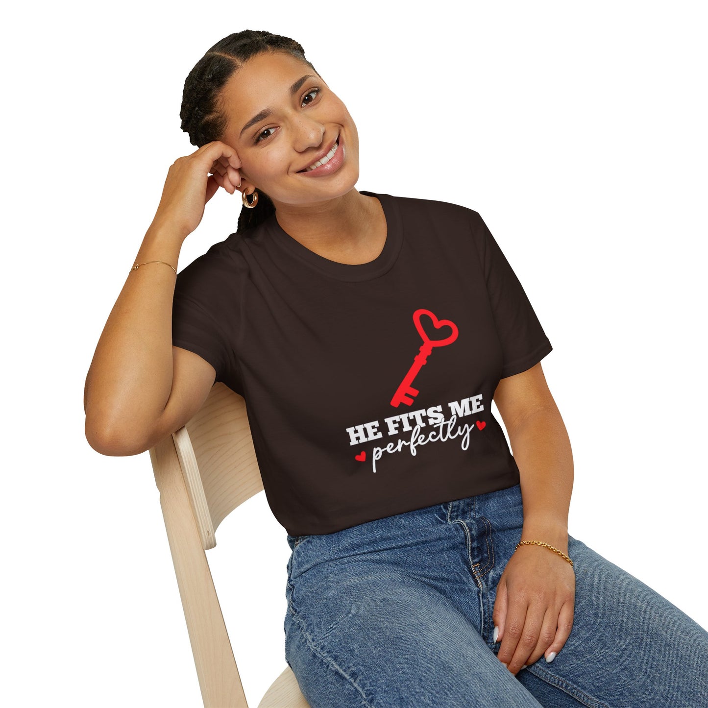 He Fits Me Perfectly Key Graphic T-Shirt | Romantic Couple Valentine's Tee