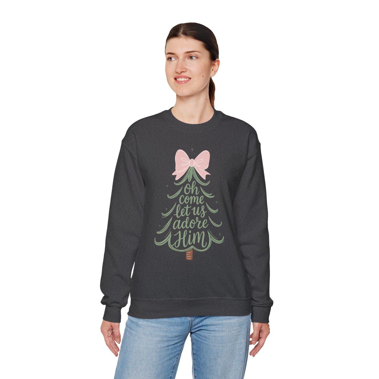 Christian Nativity Sweatshirt – Christmas “Oh Come Let Us Adore Him” Sweater