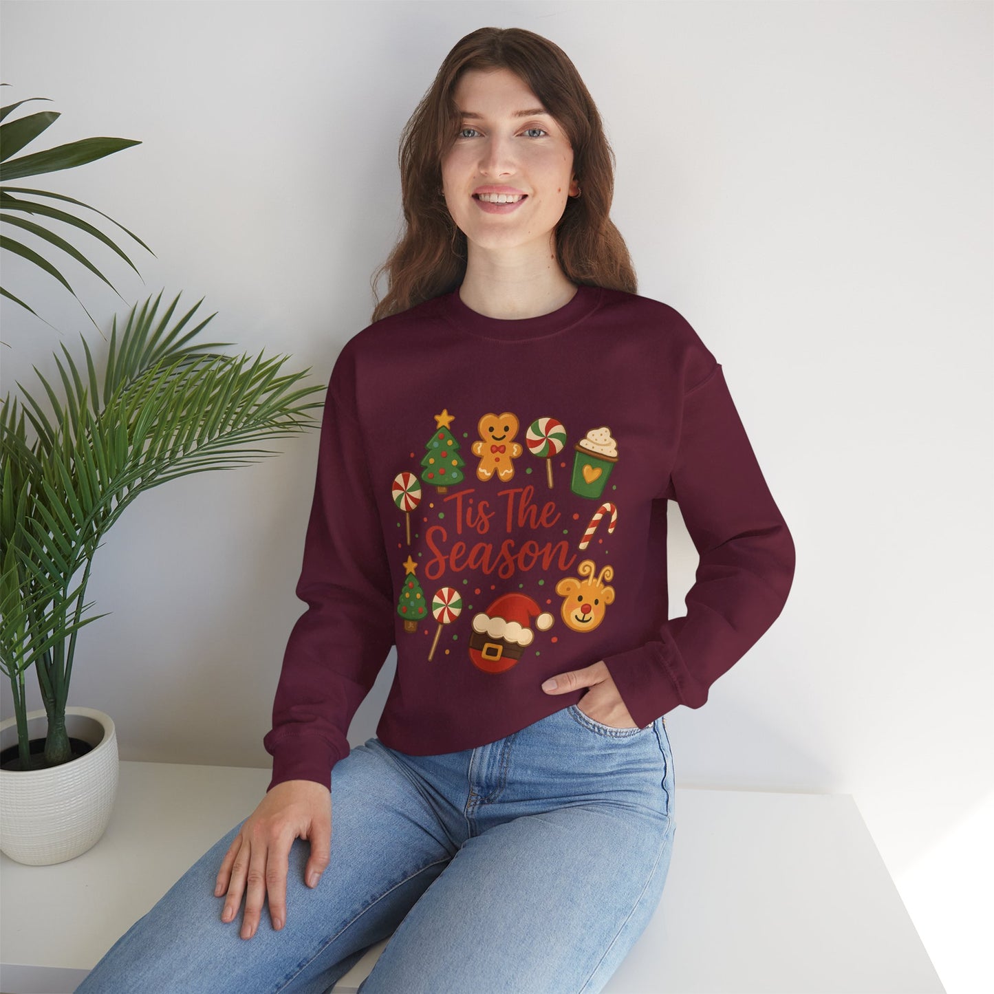 Cute Christmas Cookie & Santa Sweatshirt – ’Tis the Season Holiday Crewneck