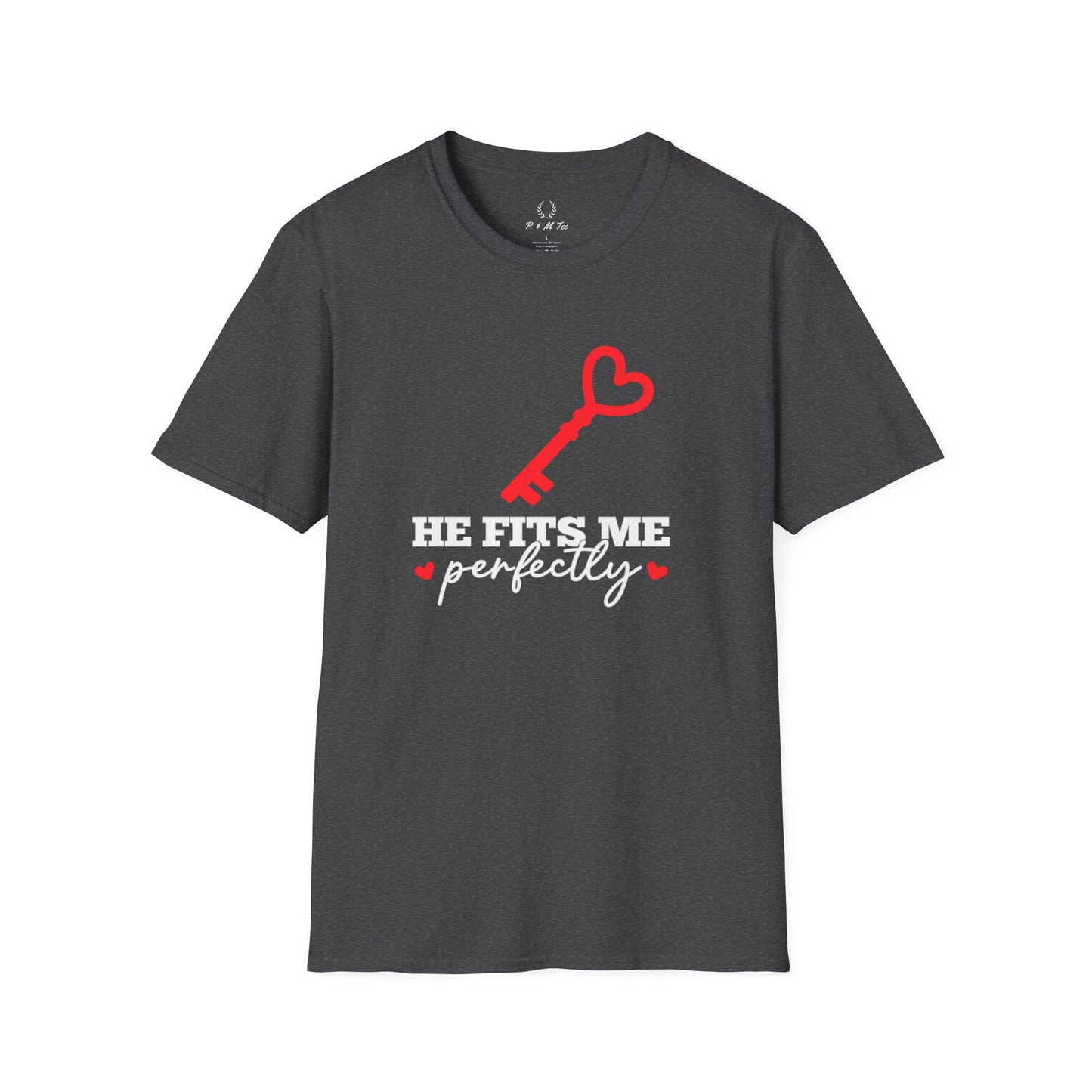 He Fits Me Perfectly Key Graphic T-Shirt | Romantic Couple Valentine's Tee