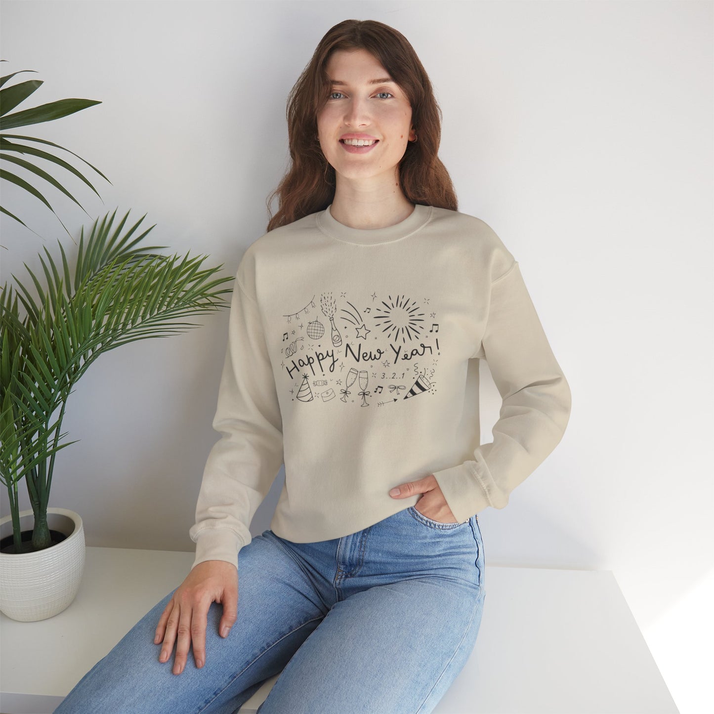 Happy New Year Sweatshirt | Festive Doodle Art | New Year Celebration Pullover