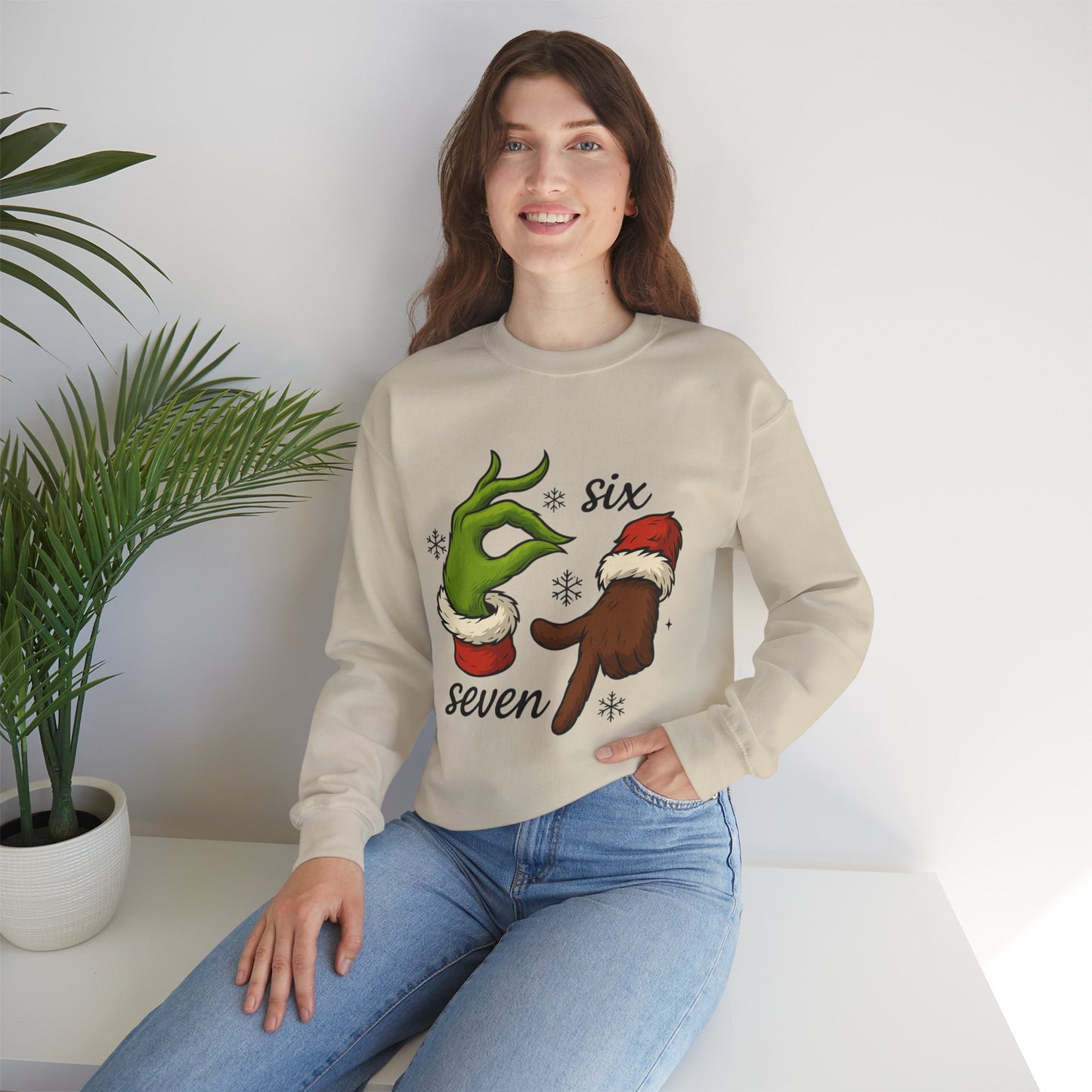 Six Seven Christmas Sweatshirt – Funny Grinch Hand Holiday Crewneck