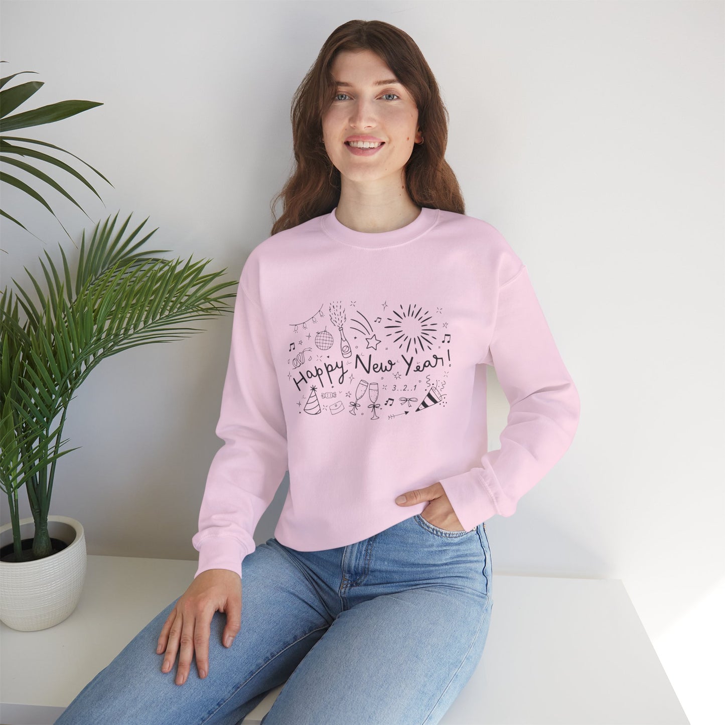 Happy New Year Sweatshirt | Festive Doodle Art | New Year Celebration Pullover