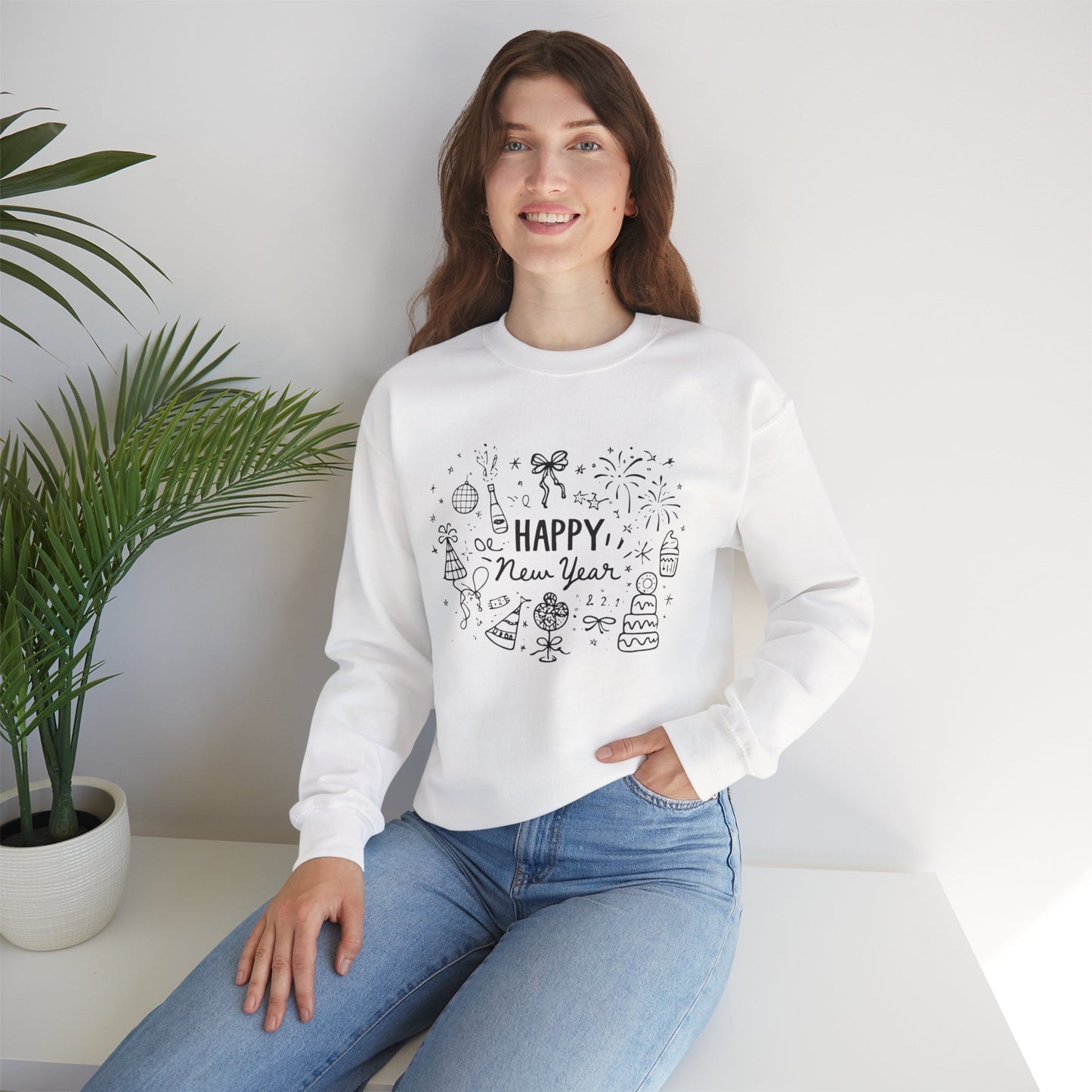 Happy New Year Sweatshirt | Minimal Doodle Celebration Design