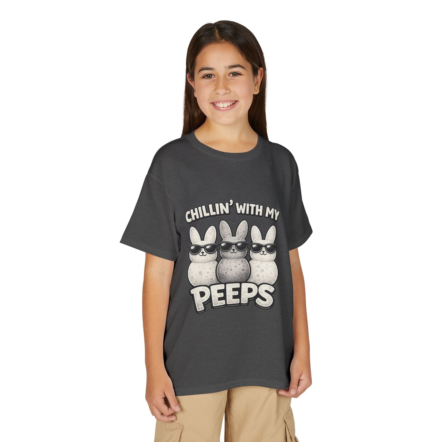 Youth T-Shirt — "Chillin' With My Peeps" Cute Bunny Marshmallow Graphic