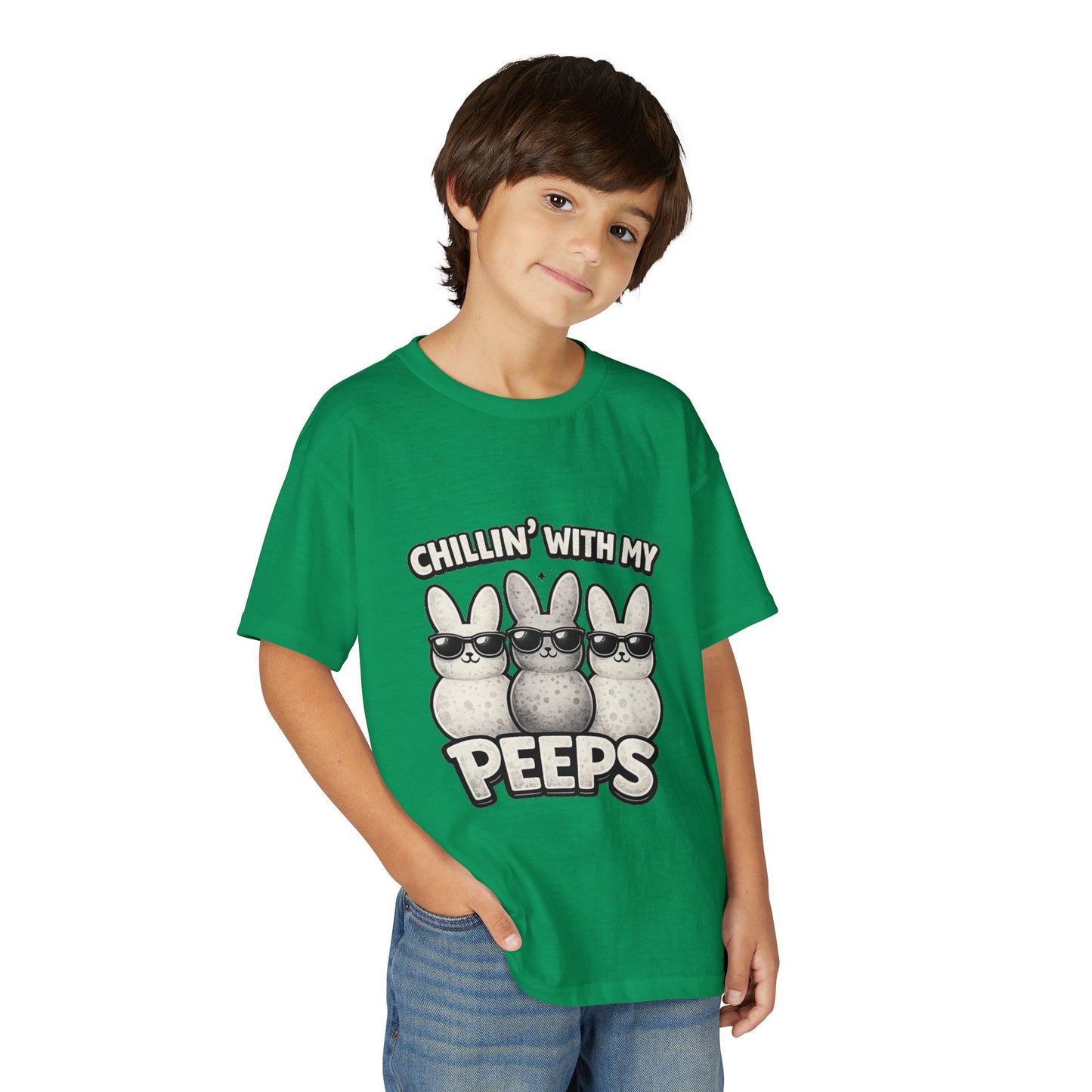 Youth T-Shirt — "Chillin' With My Peeps" Cute Bunny Marshmallow Graphic