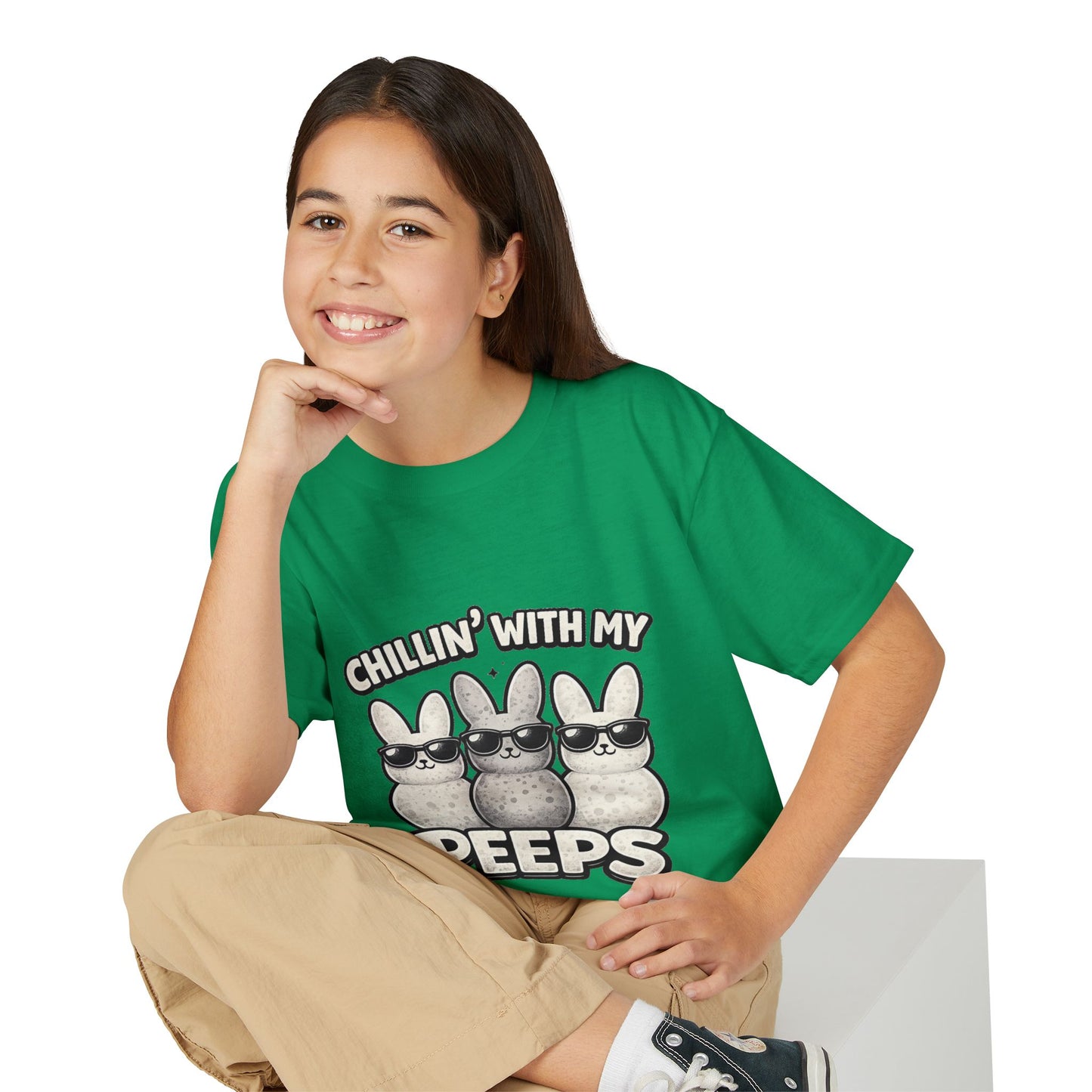 Youth T-Shirt — "Chillin' With My Peeps" Cute Bunny Marshmallow Graphic