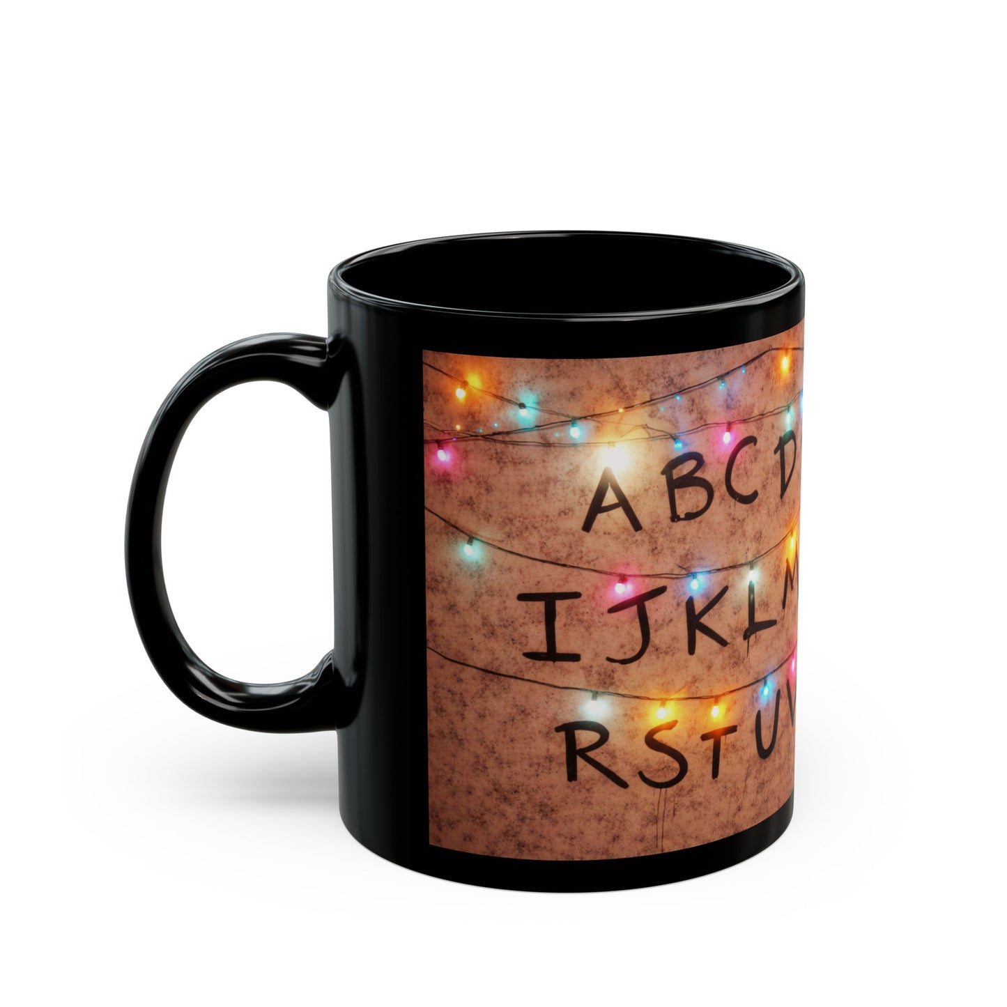 Stranger Things Inspired Alphabet Wall Mug | Retro 80s Sci-Fi Fan Art Coffee Cup | Hawkins Style Alphabet Lights Mug