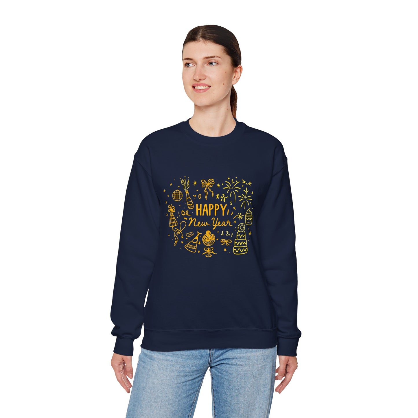 Happy New Year Sweatshirt | Minimal Doodle Celebration Design