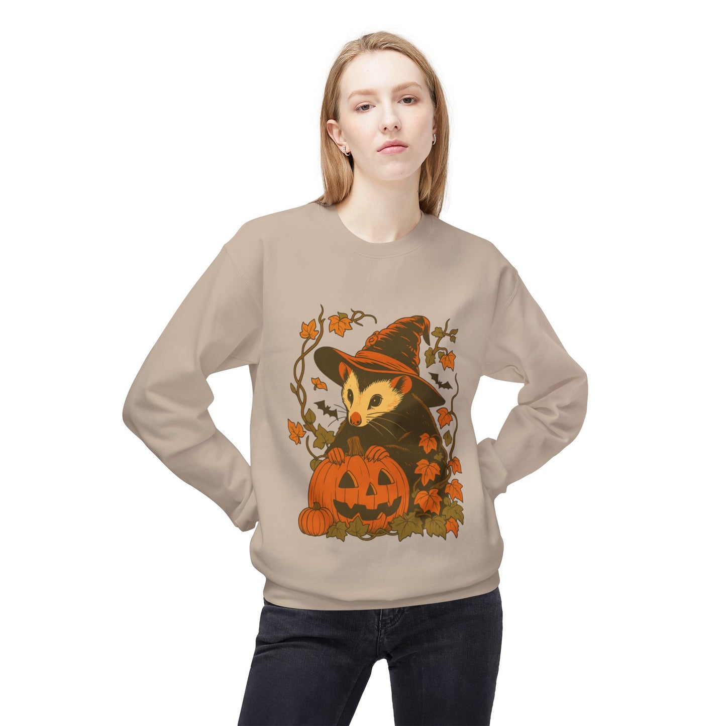 Opossum Halloween Fleece Sweatshirt | Cute Spooky Season Goblincore Sweater