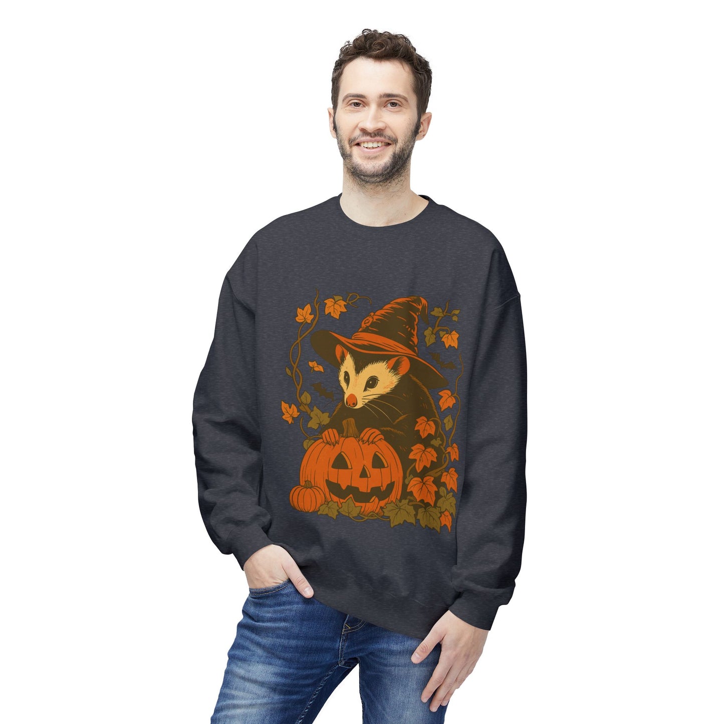 Opossum Halloween Fleece Sweatshirt | Cute Spooky Season Goblincore Sweater