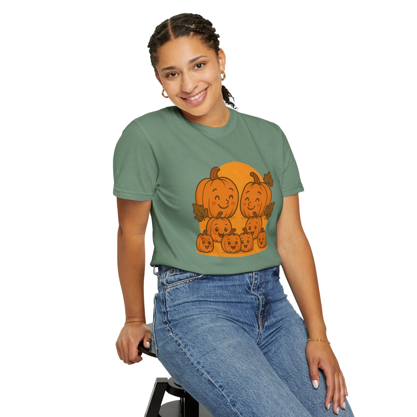 Cute Pumpkin Family T-Shirt with Six Baby Pumpkins – Fall Harvest Graphic Tee, Autumn Thanksgiving Shirt