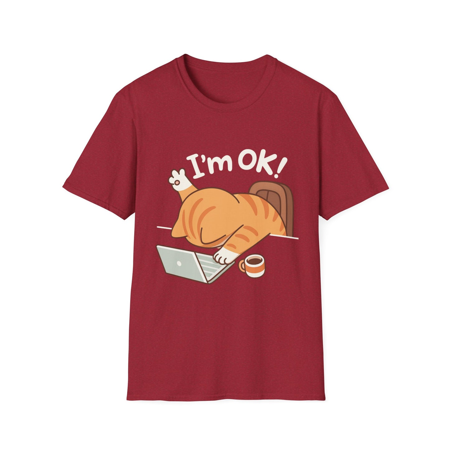 Funny Cat T-Shirt – "I'm OK" Cute Lazy Cat Graphic Tee, Work from Home Meme Shirt, Unisex Humor Shirt