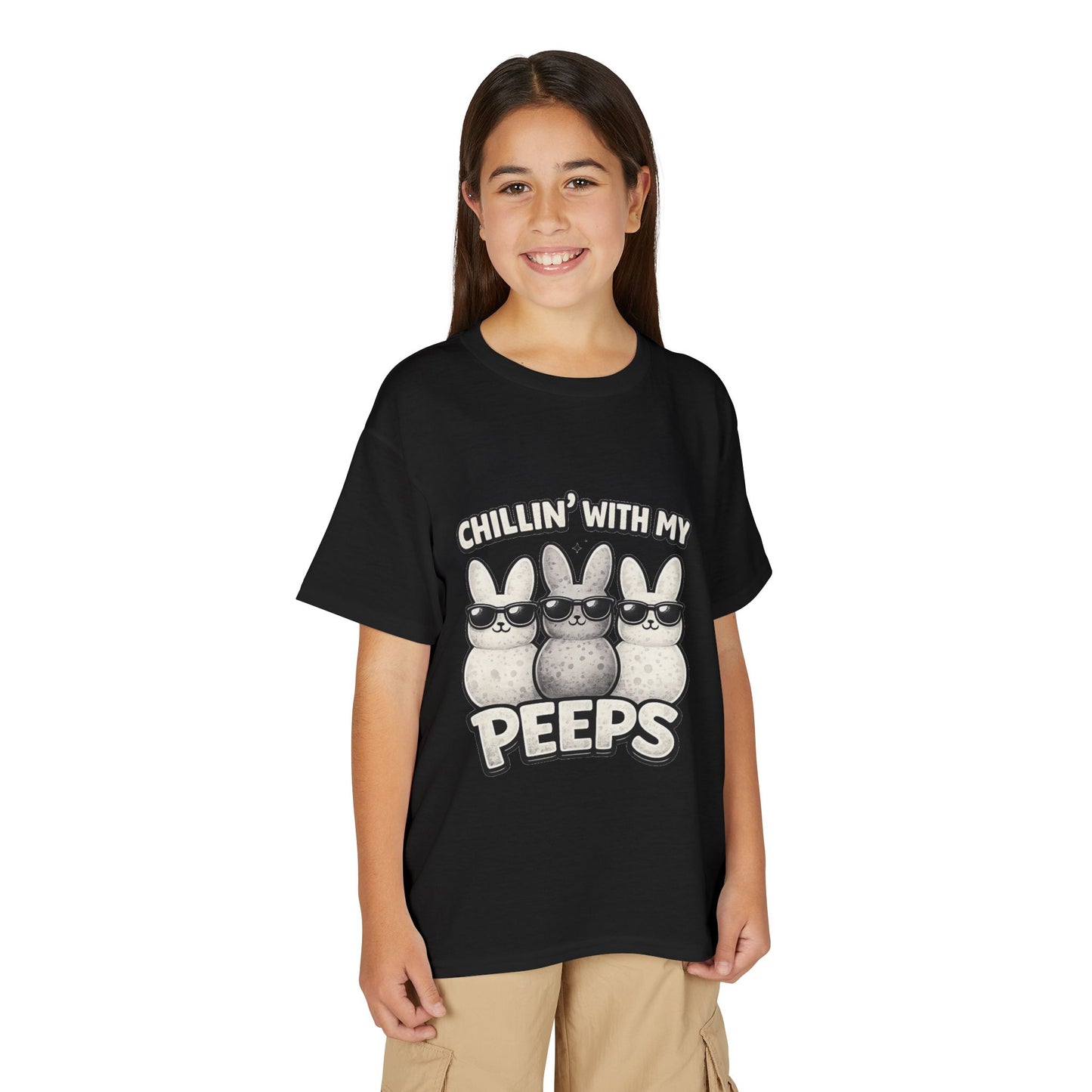 Youth T-Shirt — "Chillin' With My Peeps" Cute Bunny Marshmallow Graphic
