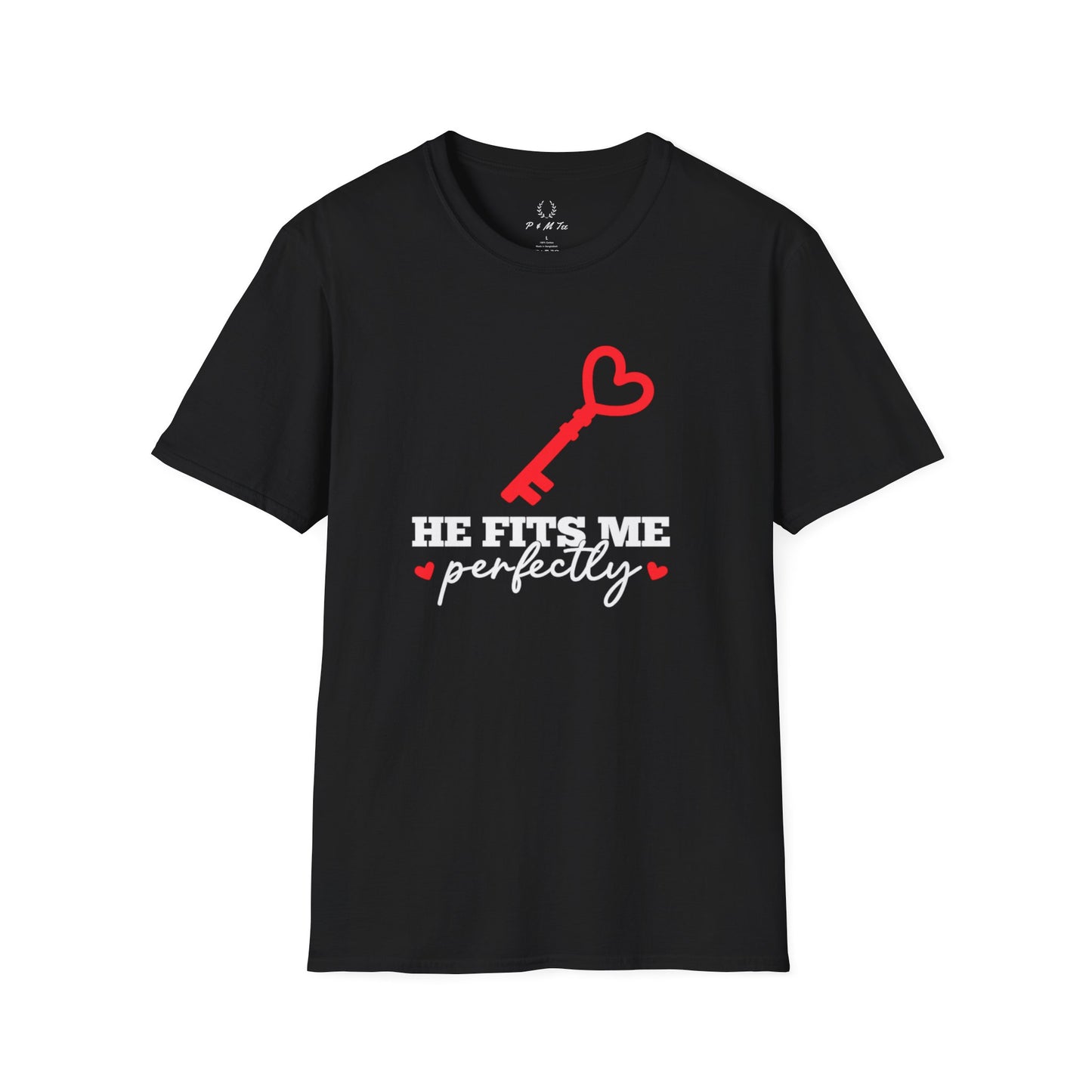 He Fits Me Perfectly Key Graphic T-Shirt | Romantic Couple Valentine's Tee