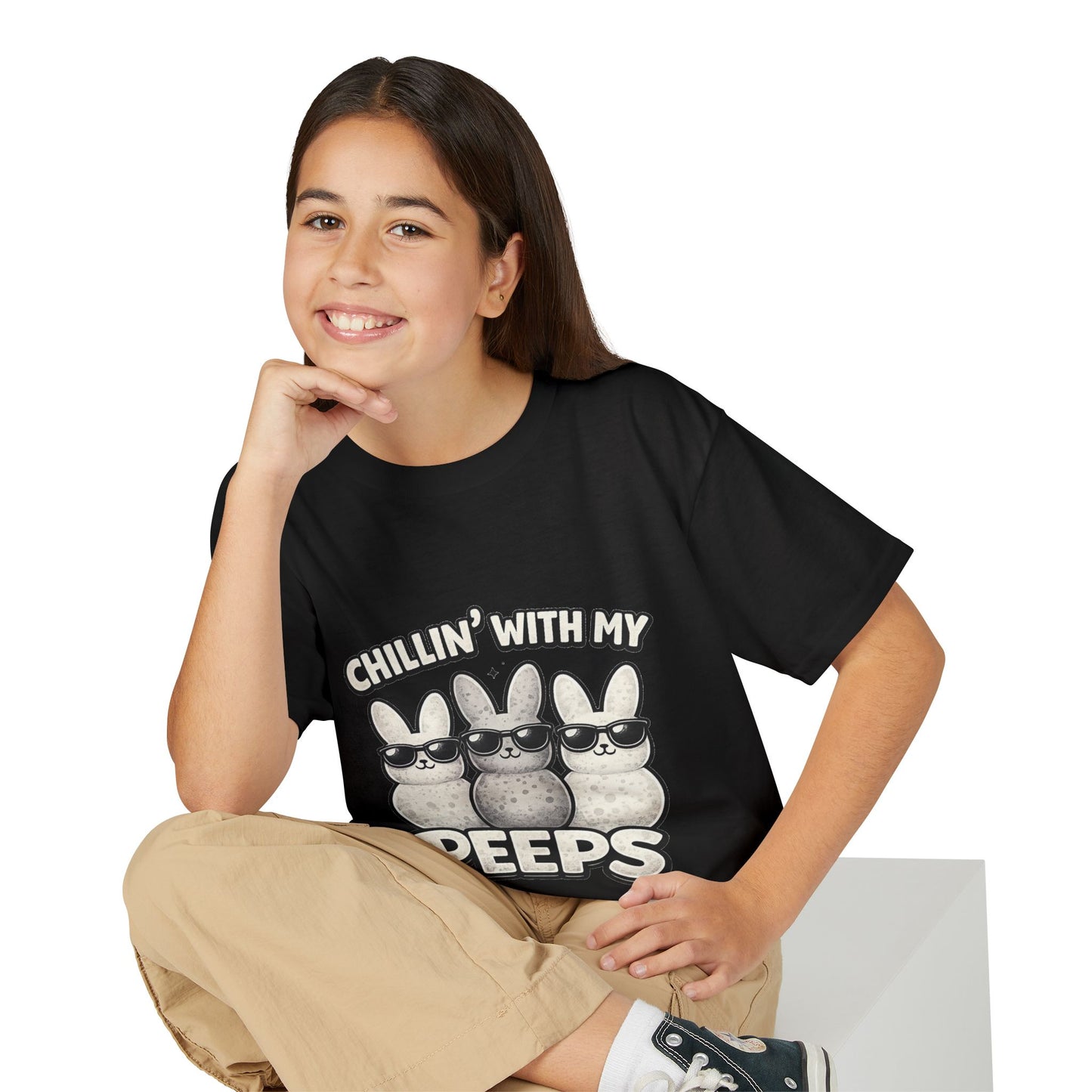 Youth T-Shirt — "Chillin' With My Peeps" Cute Bunny Marshmallow Graphic