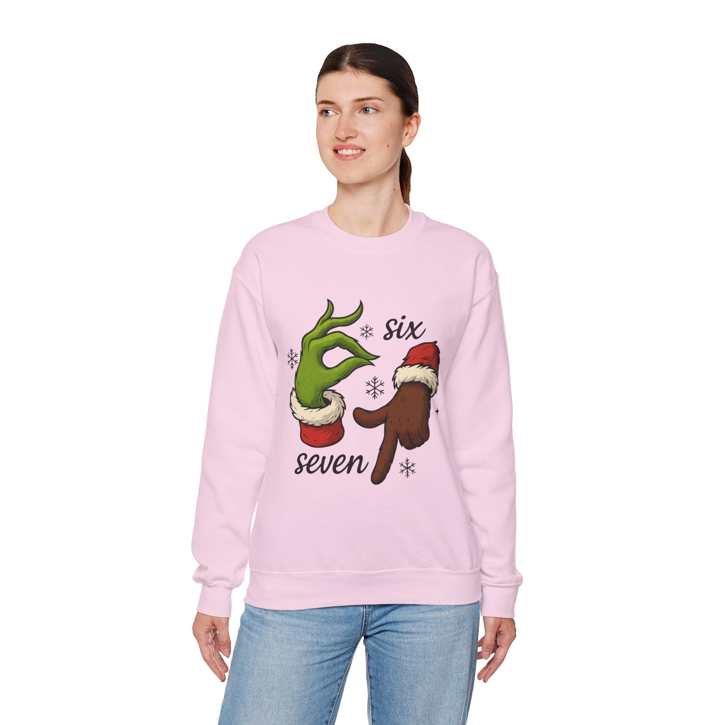 Six Seven Christmas Sweatshirt – Funny Grinch Hand Holiday Crewneck