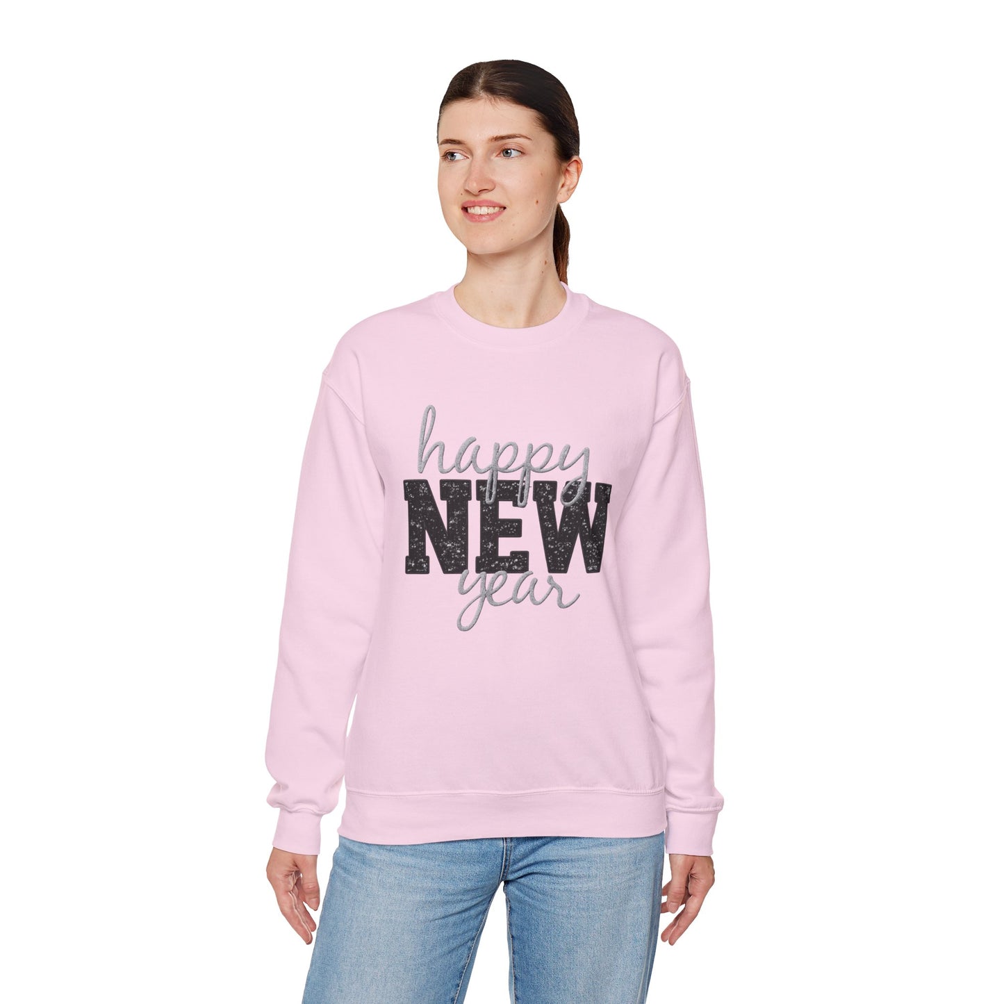 Happy New Year Crewneck Sweatshirt | Festive Glitter Graphic Pullover